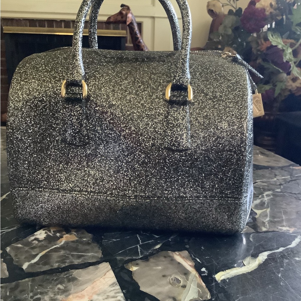 Authentic original large furla silver glitter furla candy bag 12x10